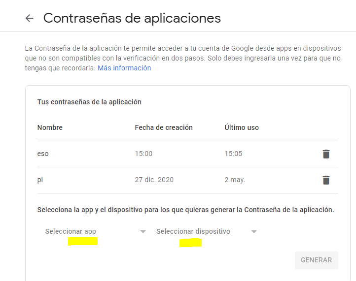 Panel de contraseñas