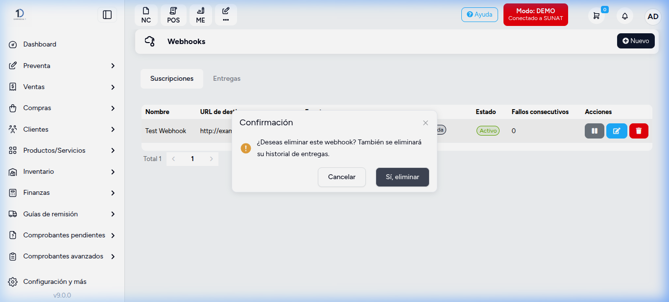 Eliminar Webhook